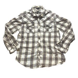 Helix Shirt Adult Extra Large Brown‎ Beige Flannel Athletic Fit Button Up Mens